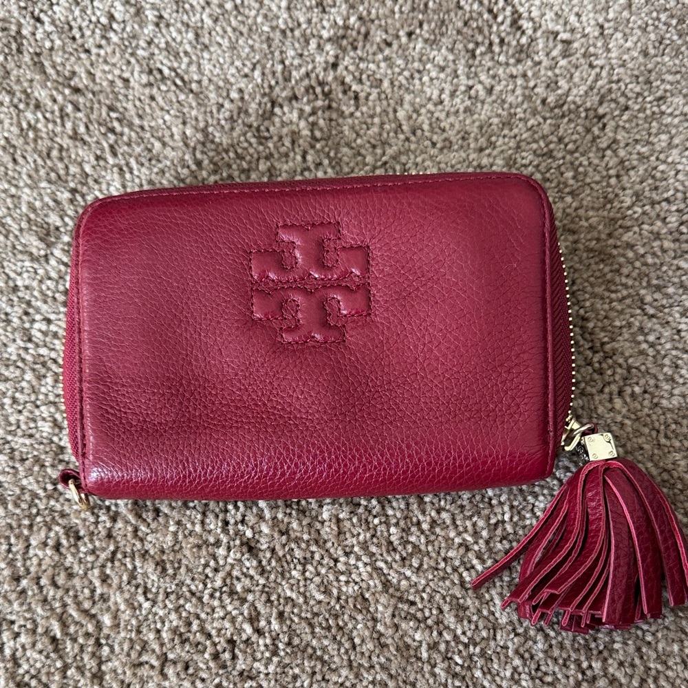Tory Burch Red Leather Wallet with Tassel